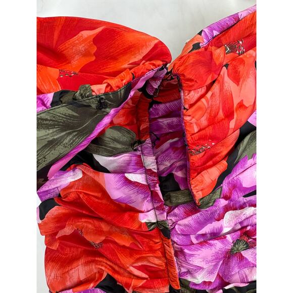 VICTOR COSTA Vintage Size 12 Floral Off Shoulder Dress Ruched Flower Multicolor - Picture 7 of 13